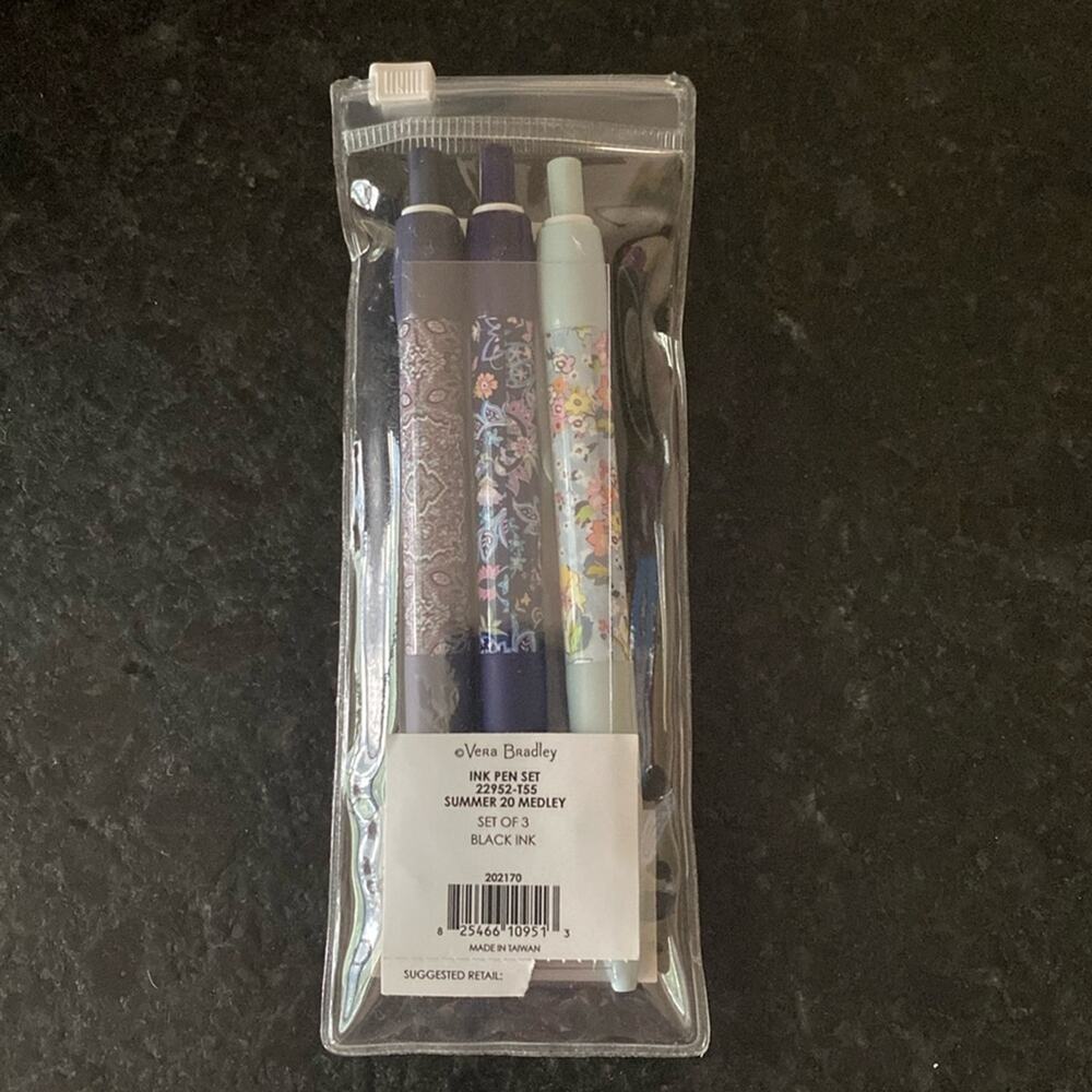 Vera Bradley Summer 20 Medley black ink click pen 3 pack set
